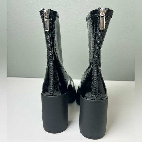 Free People Double Stack Black Patent Leather Platform Boots 8.5 - Picture 9 of 11